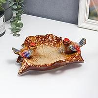 Сувенир керамика подставка "Два воробушка на кленовом листе" шамот 7,5х20х20 см
