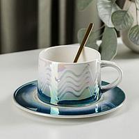 Чайная пара «Затмение», чашка 250 мл, 11×8,7×6 см, блюдце, ложка, цвет синий