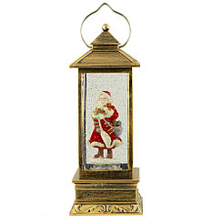 Светильник-фонарь декоративный Дед Мороз, с эффектом снега, квадратный, (XZFD-002), Bronze