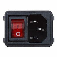 Выключатель клавишный 250V 10А (4с) ON-OFF красный с подсветкой и штекером C14 3PIN REXANT