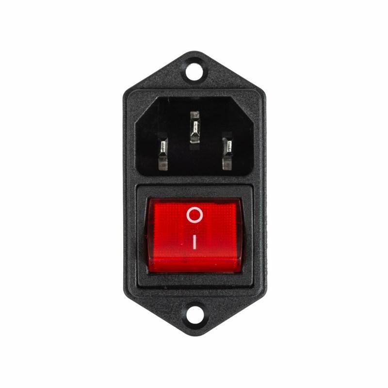 Выключатель клавишный 250 V 6 А (4с) ON-OFF красный с подсветкой и ...