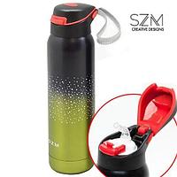 Термос с трубочкой-поилкой и откидной крышкой на ремешке Good Bottle SZM (Зеленый / 350 мл)