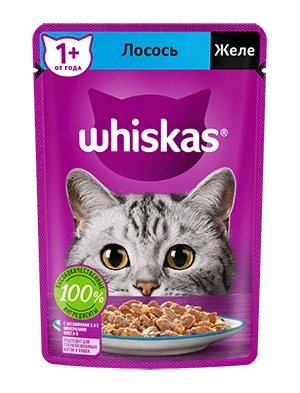 Whiskas, Вискас желе с лососем, влажный корм для кошек, паучи 28шт.*75 гр. - фото 1 - id-p78846595