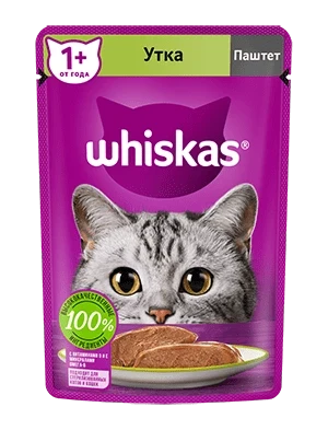 Whiskas, Вискас паштет с уткой, влажный корм для кошек, пауч 24шт.*75 гр. - фото 1 - id-p78847080