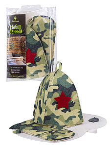 Набор для бани "Камуфляж" (шапка, рукавица, коврик)