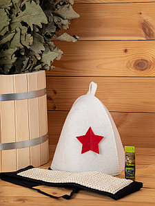 Набор д/бани "К празднику" (шапка, мочалка, масло)