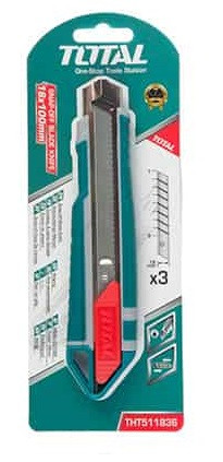 Нож монтажный  169мм, лезвие 18мм, с 3 сменными лезвиями THT511836