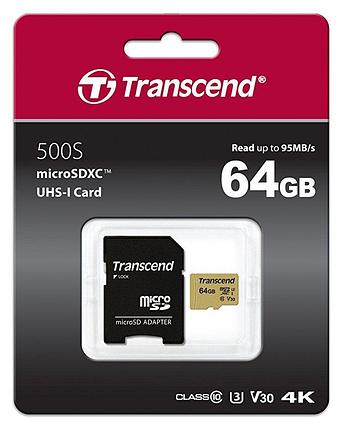 Карта памяти MicroSD 64GB Class 10 U3 Transcend TS64GUSD500S, фото 2