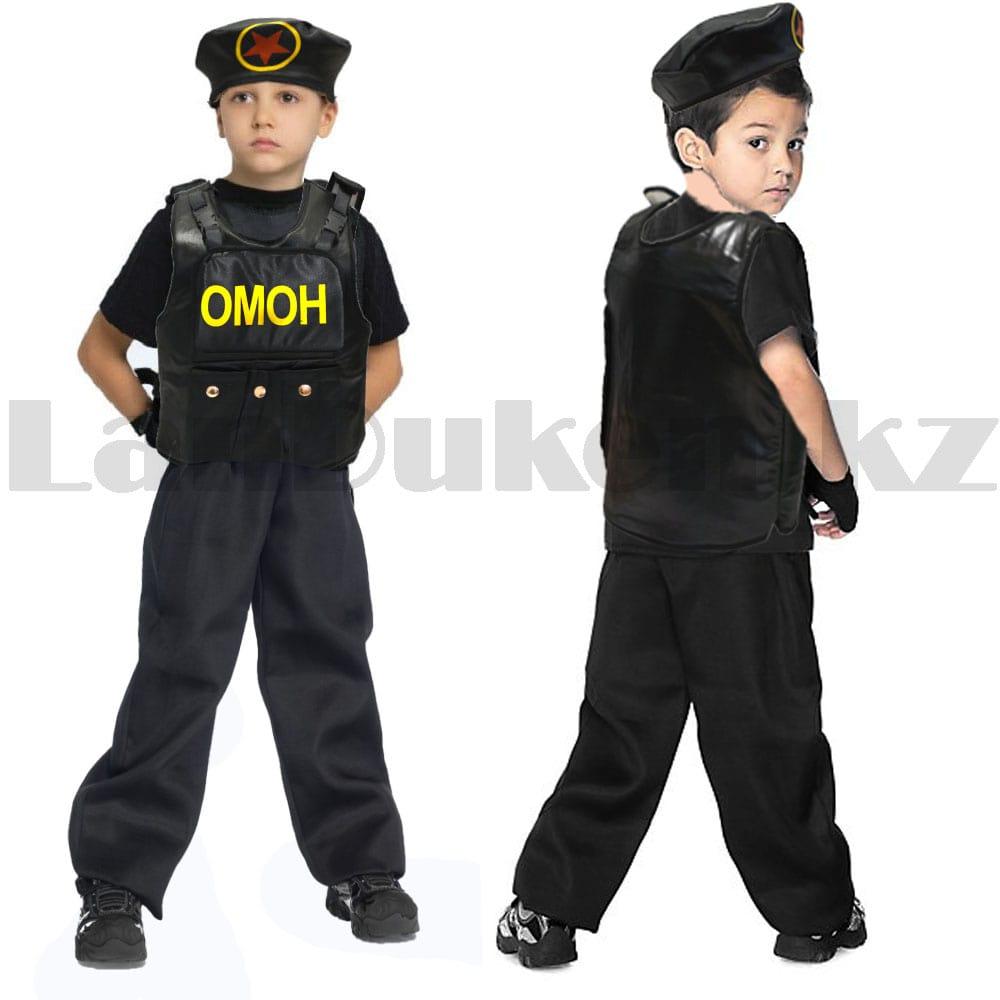 Костюм ОМОН детский футболка брюки бронежилет и берет черный - фото 1 - id-p96891315