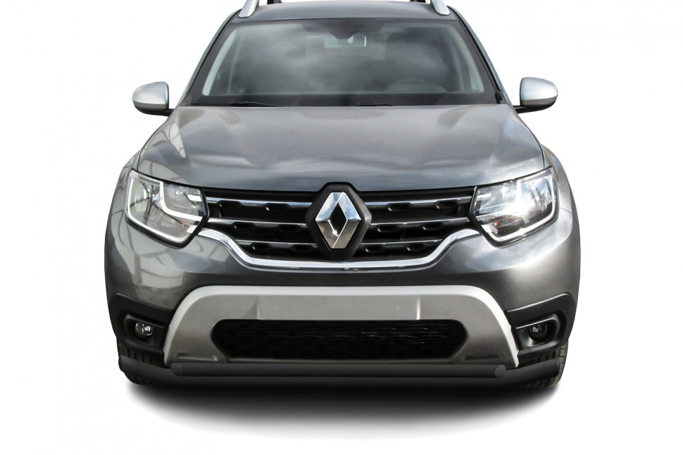 Защита переднего d57+d42 бампера двойная черная Renault Duster (2020-2022)