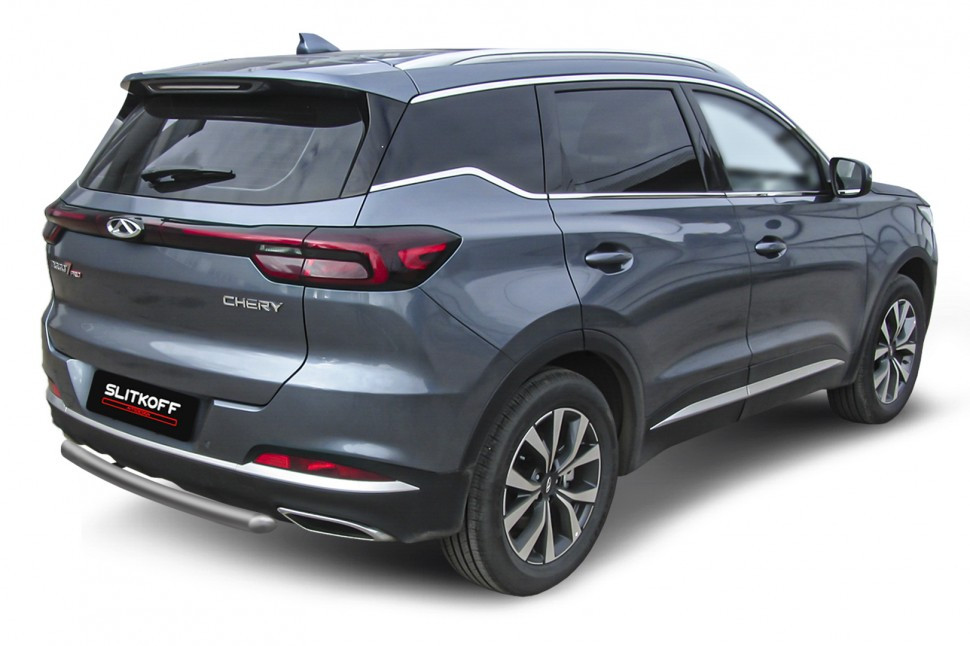 Защита заднего бампера d57 серебристая Chery Tiggo 7 Pro (2020-2022)