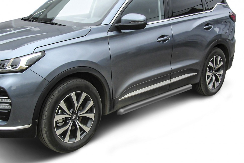 Защита порогов d76 труба серебристая Chery Tiggo 7 Pro (2020-2022)