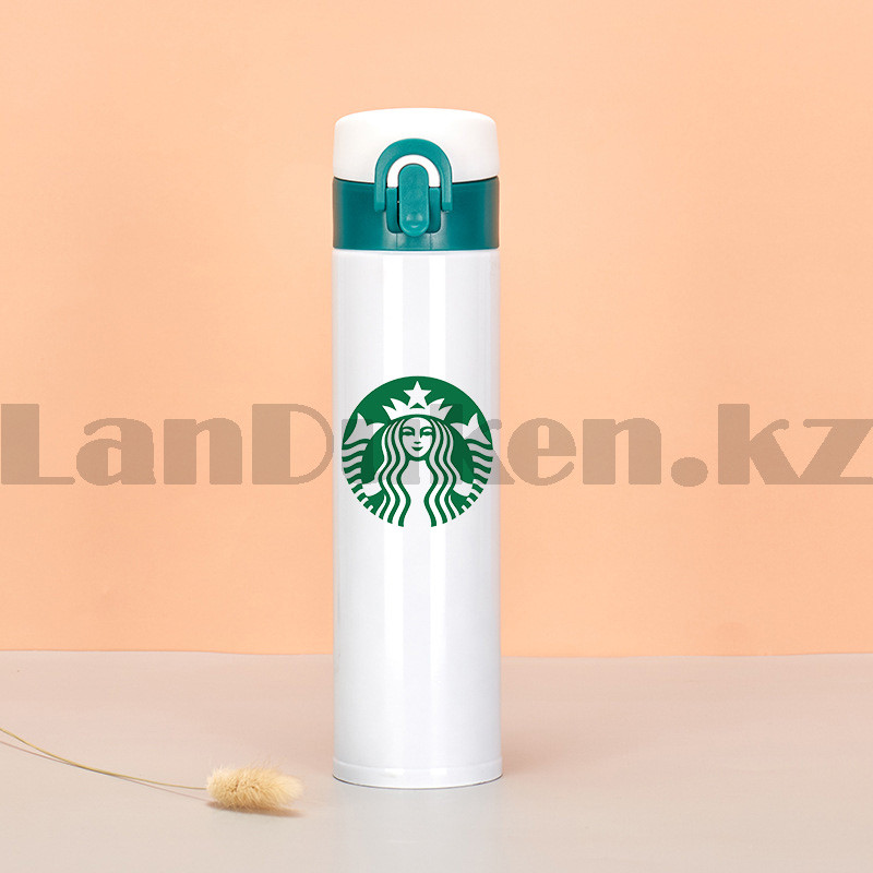 Starbucks шайға арналған термос (Старбакс) 400ml жасыл логотипі бар ақ - фото 3 - id-p96964692