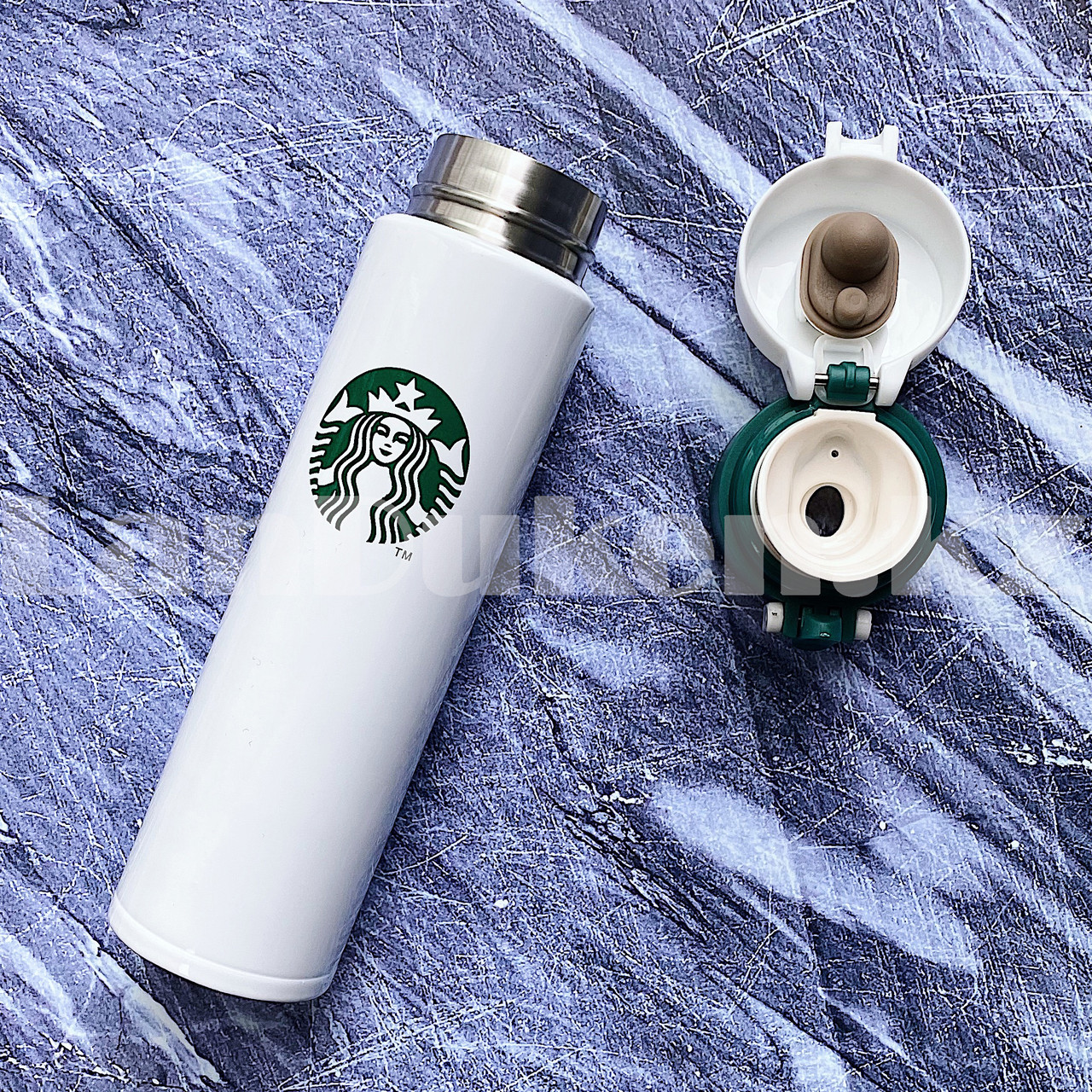 Starbucks шайға арналған термос (Старбакс) 400ml жасыл логотипі бар ақ - фото 5 - id-p96964692