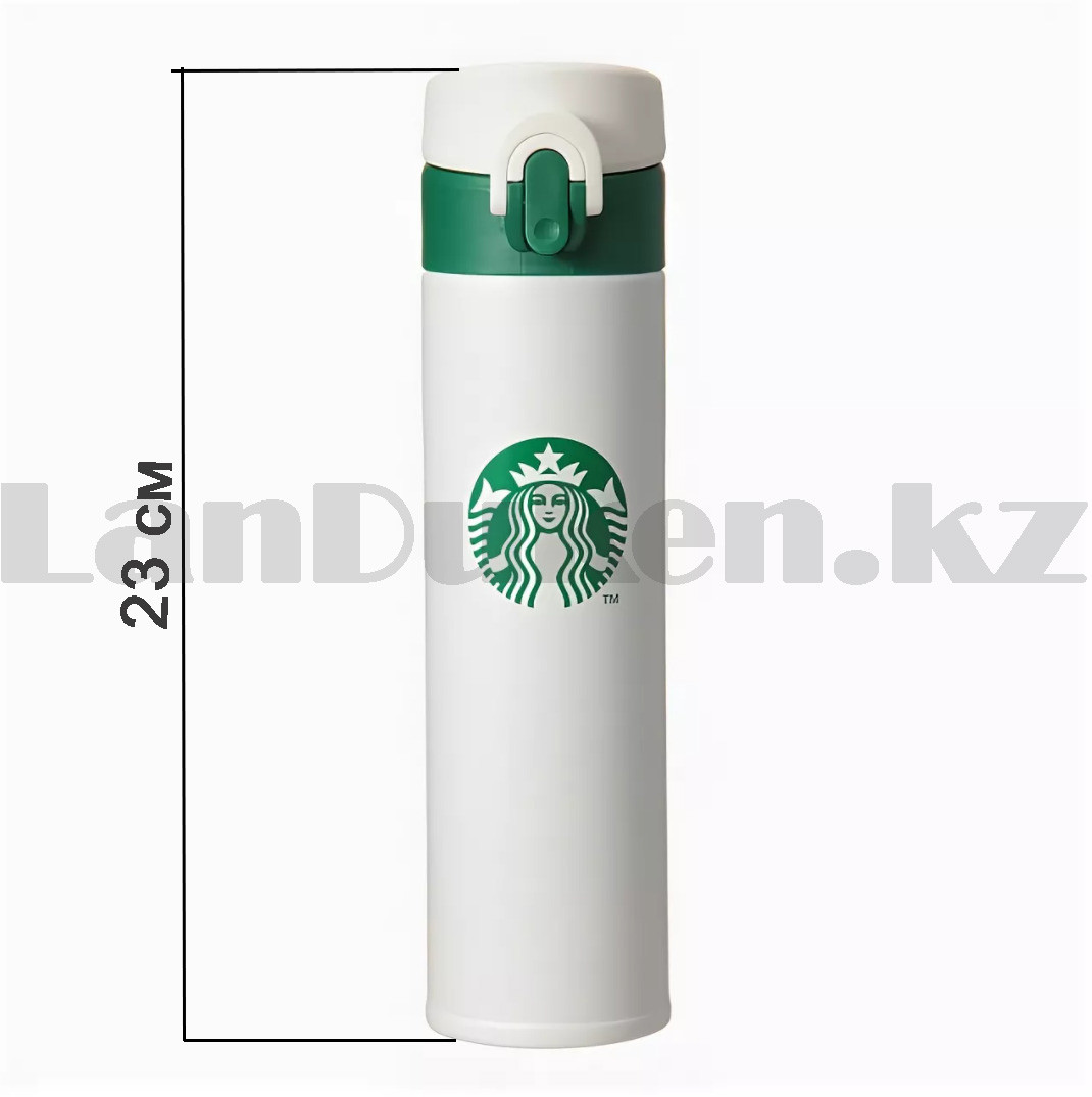 Starbucks шайға арналған термос (Старбакс) 400ml жасыл логотипі бар ақ - фото 2 - id-p96964692