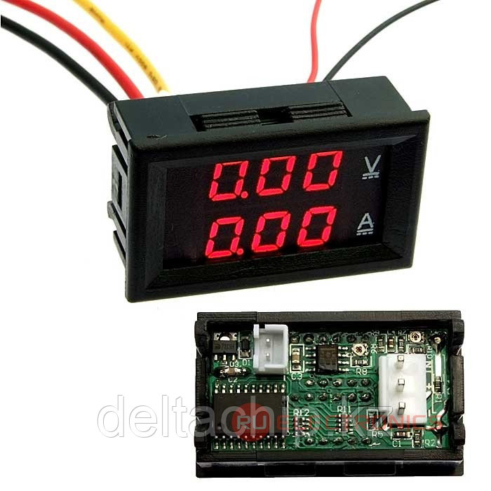 Цифровой LED вольт-амперметр однофазный RUICHI, 0-100 В, 0-10 A, подсветка красная - фото 1 - id-p96973518