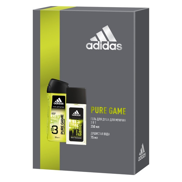 Подарочный мужской набор Adidas Pure Game (Душистая вода 75 мл + Гель для душа 3 в 1 250 мл)