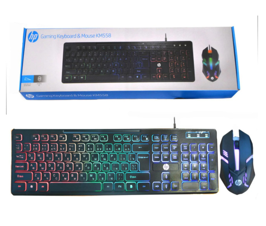 Комплект клавиатура и мышь проводные с разноцветной подсветкой, раскладка на казахском / английском / русском - фото 5 - id-p97001235