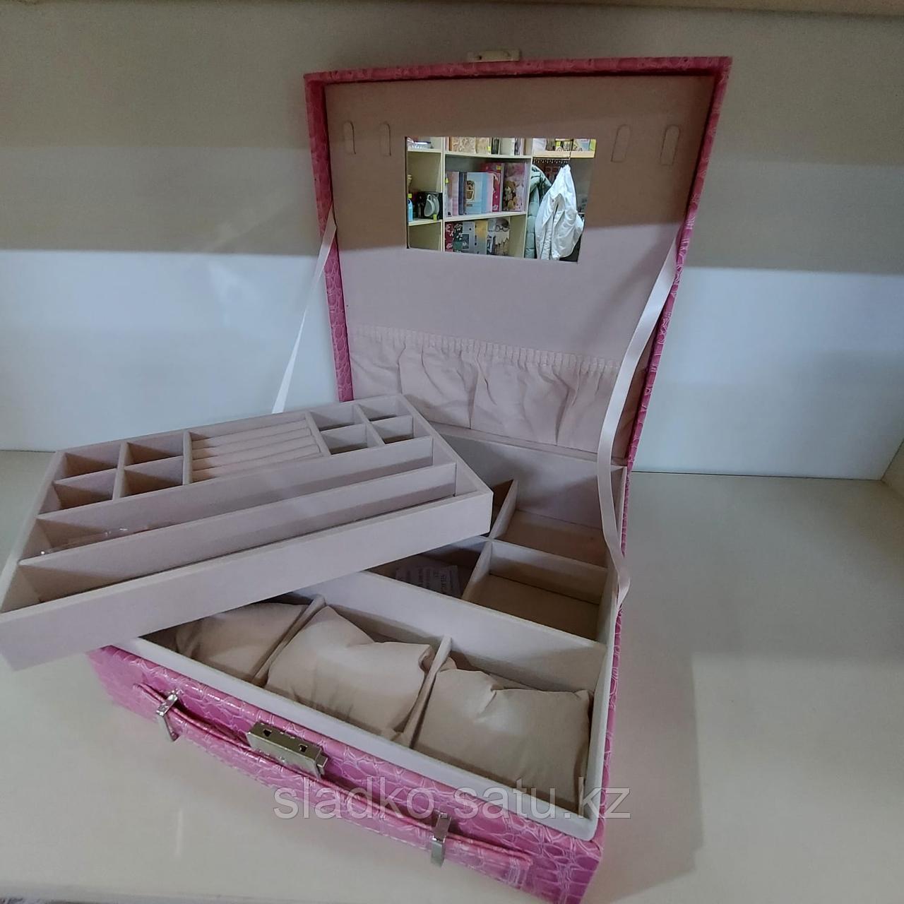 Кейс шкатулка органайзер для косметики и украшений 1 яруса+1 внутри малиновый - фото 2 - id-p97001302