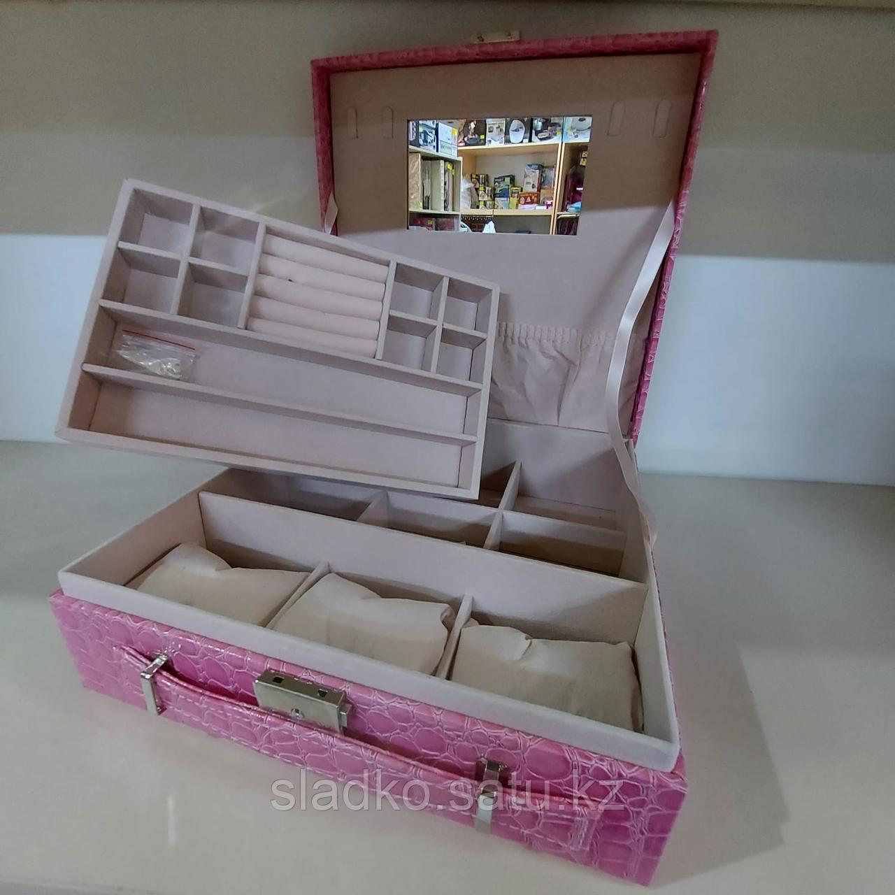 Кейс шкатулка органайзер для косметики и украшений 1 яруса+1 внутри малиновый - фото 3 - id-p97001302