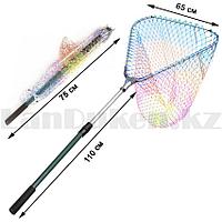 Подсак для рыбалки складной с телескопической ручкой треугольный с цветной леской от 75 до 110 см
