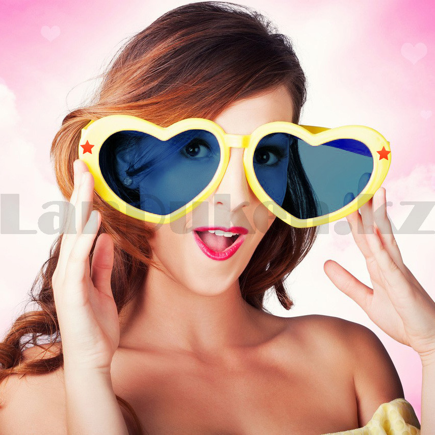 Огромные карнавальные очки "Сердечки" (с желтой оправой), фото 1