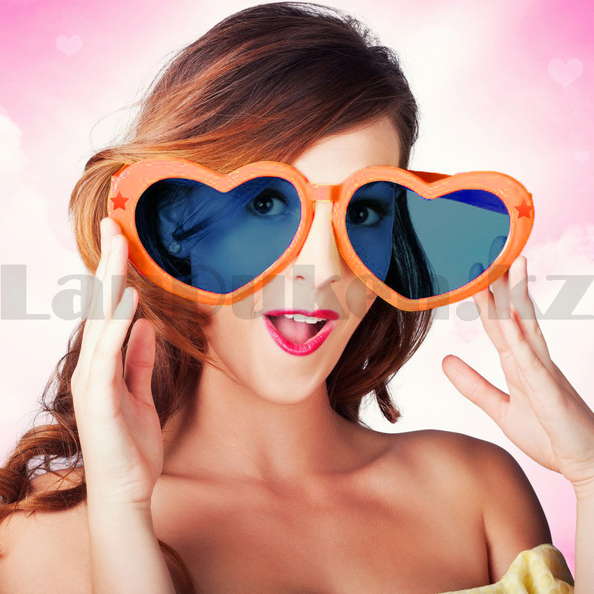 Огромные карнавальные очки "Сердечки" (с оранжевой оправой), фото 1