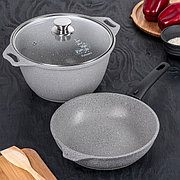 Набор кухонной посуды №7 с антипригарным покрытием, линия "Мраморная" (светлый мрамор): кмс42а, смс246а.