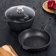 Набор кухонной посуды №6 с антипригарным покрытием "Мраморная" (темный мрамор)