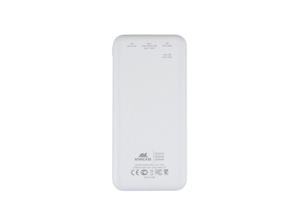 RIVACASE VA2540 (10 000mAh), QC/PD 20W внешний аккумулятор с дисплеем, белый 12/48 - фото 3 - id-p97049984