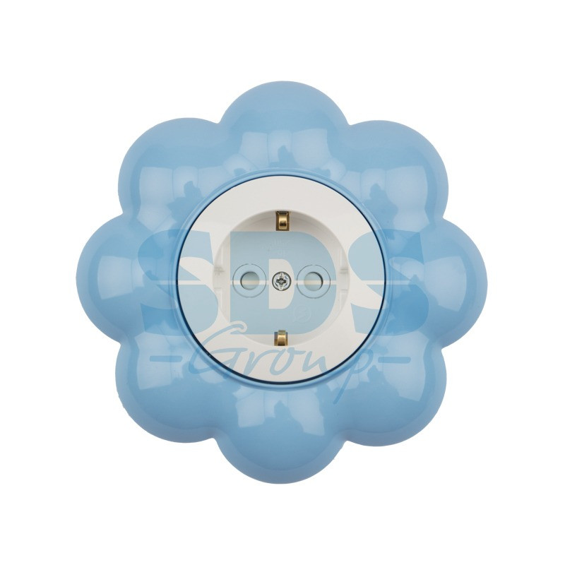 Розетка одноместная KRANZ HAPPY Цветок скрытой установки, с заземлением и защитными шторками, белая/голубая - фото 1 - id-p97022608