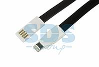 USB кабель для iPhone 5/6/7 моделей плоский силиконовый шнур черный REXANT