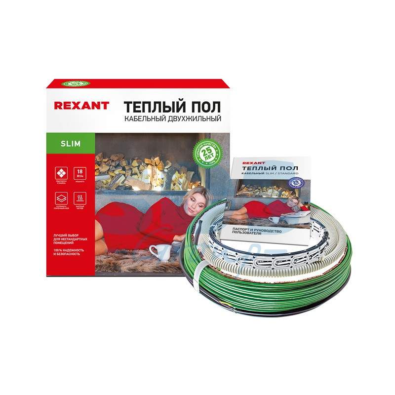 Теплый пол Slim RNB-21-370 370Вт, 21м,1,8-2,5м² двухжильный REXANT - фото 1 - id-p97028868