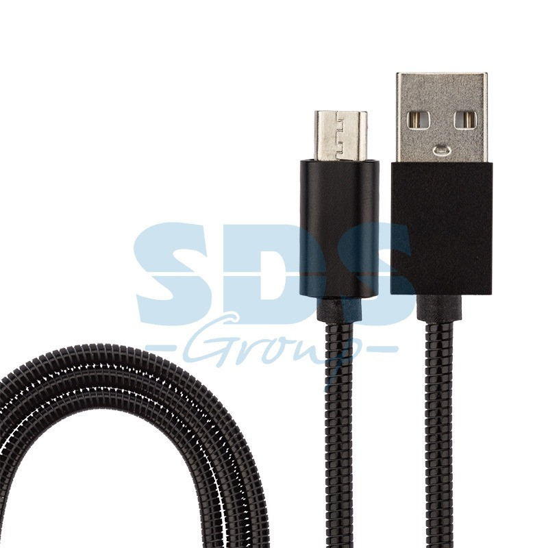 USB кабель microUSB, шнур в металлической оплетке черный - фото 1 - id-p97027082