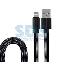 USB-Lightning кабель для iPhone/nylon/flat/black-white/1m/REXANT