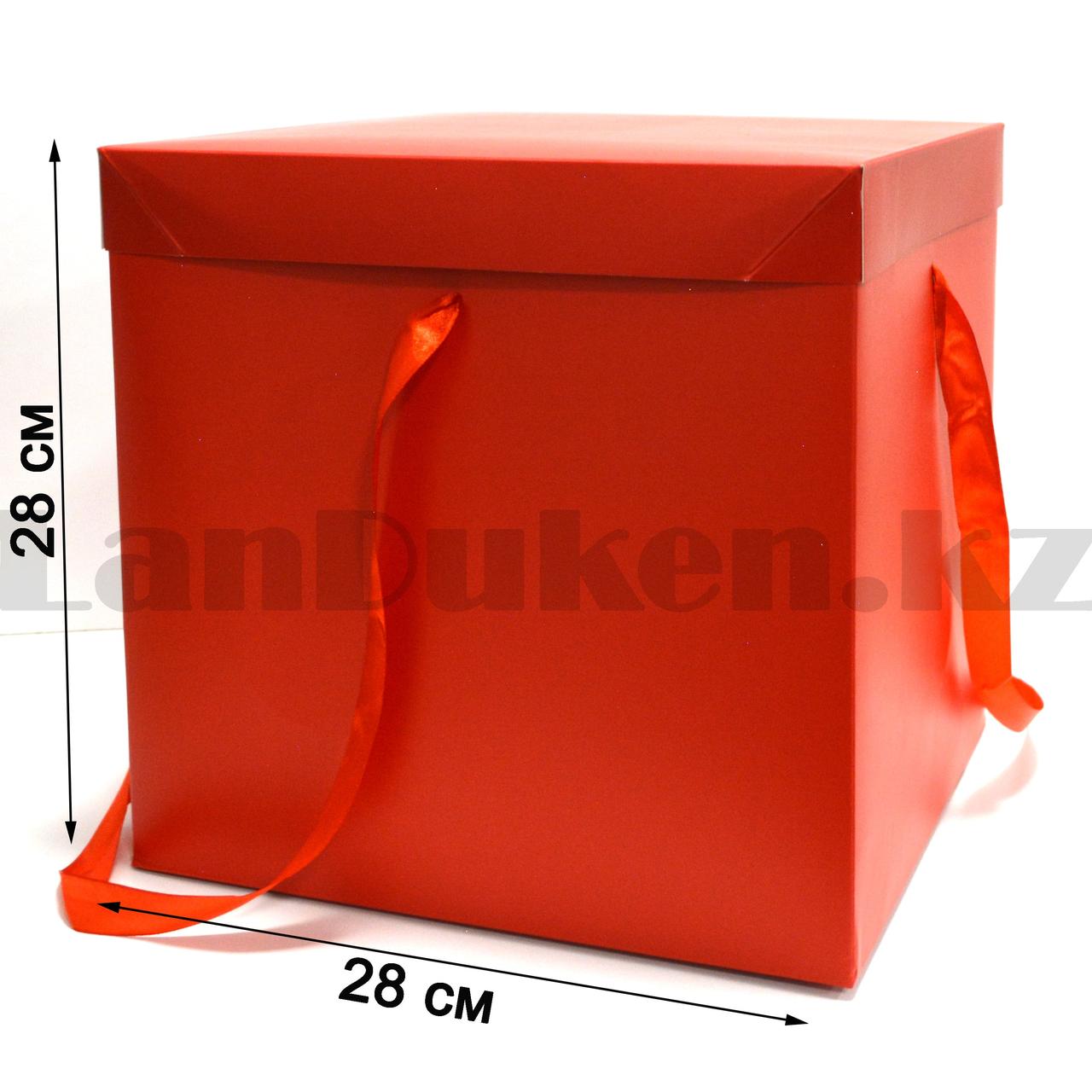 Подарочная коробка L (28x28х28) квадратная со съемной крышкой с лентами красная - фото 1 - id-p97053196