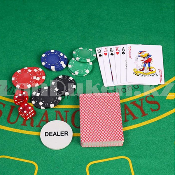 Покерные фишки без номинала 300шт, карты 2 колоды, кубики 5 штук и фишка дилера