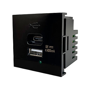 Shelbi Розетка зарядка 2- портовая USB, Type-C, 4.2A, 45х45, чёрная