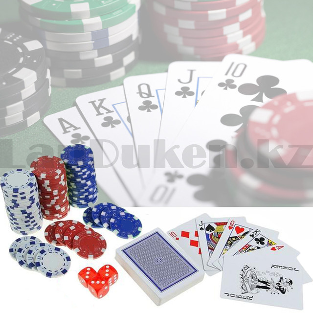 Покерные фишки без номинала 300шт, карты 2 колоды, кубики 5 штук и фишка дилера