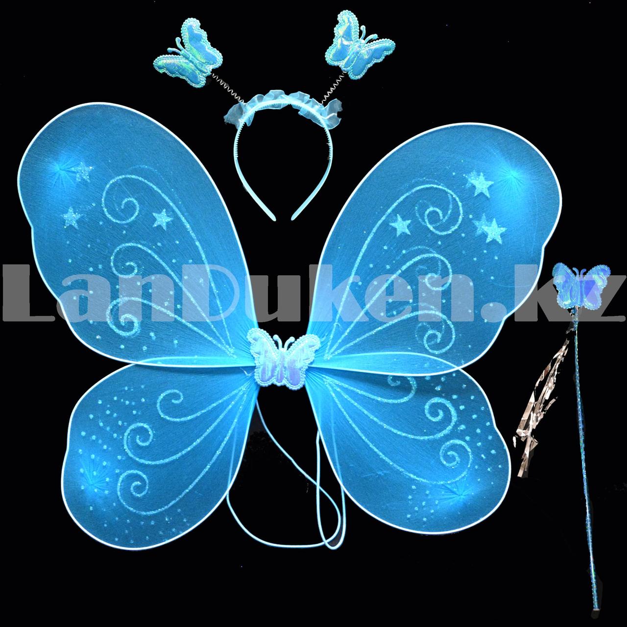 Набор феи большие крылья ободок и волшебная палочка (голубой)