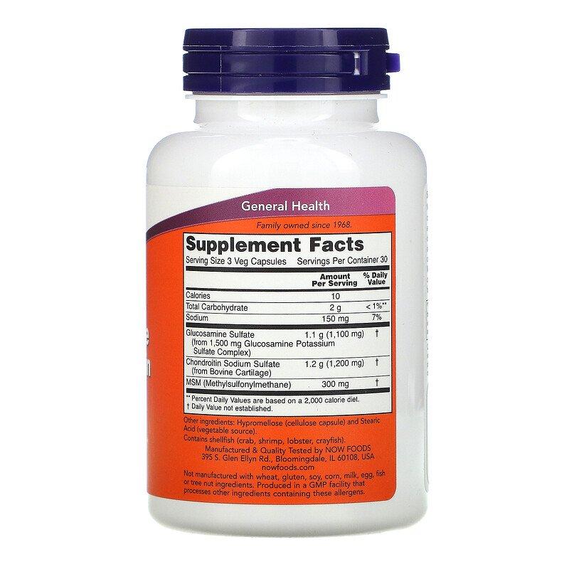 Глюкозамин, хондроитин и МСМ, 90 капсул, Now Foods - фото 2 - id-p97066767