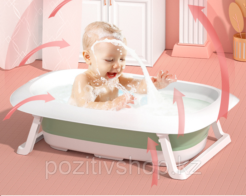 Детская ванночка складная Буренка 82см голубой с матрасиком - фото 5 - id-p97085351