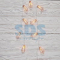 Гирлянда светодиодная «Кристаллы» бронзовые 10 LED, 1,5 м, прозрачный ПВХ, теплый белый свет свечения, 2 х АА