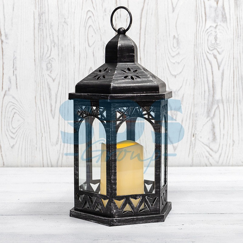 Декоративный фонарь со свечой 18x16.5x31 см, черный корпус, теплый белый цвет свечения NEON-NIGHT - фото 1 - id-p97088328