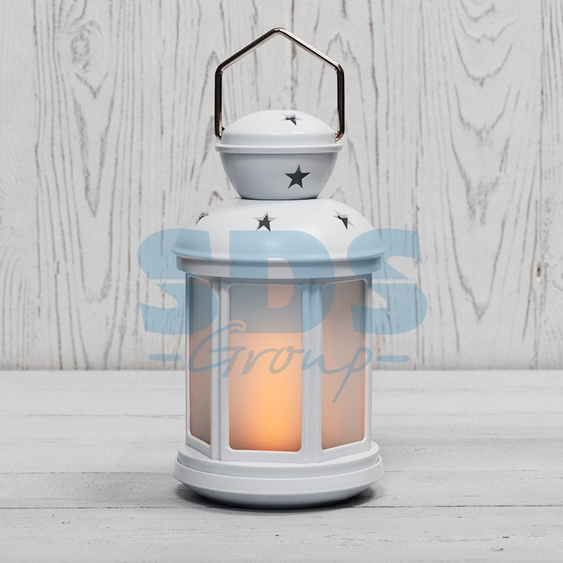 Декоративный фонарь 12х12х20,6 см, белый корпус, теплый белый цвет свечения с эффектом пламени свечи - фото 1 - id-p97088400