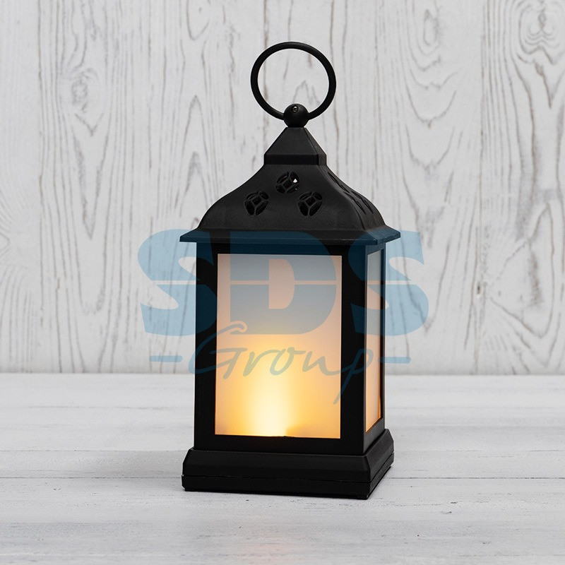 Декоративный фонарь 11х11х22,5 см, черный корпус, теплый белый цвет свечения с эффектом пламени свечи - фото 1 - id-p97088401
