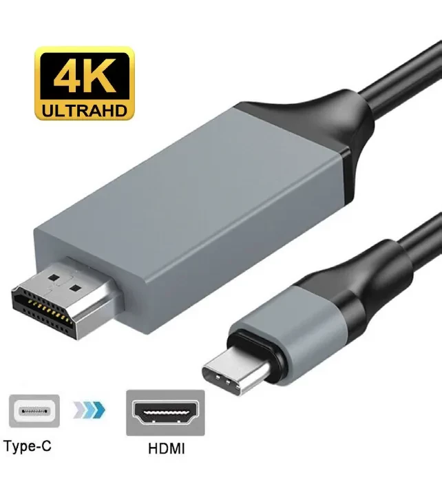 Кабель переходник Type-C на HDMI для трансляции видео с телефона на телевизор 4K, 2 метра - фото 1 - id-p97114928