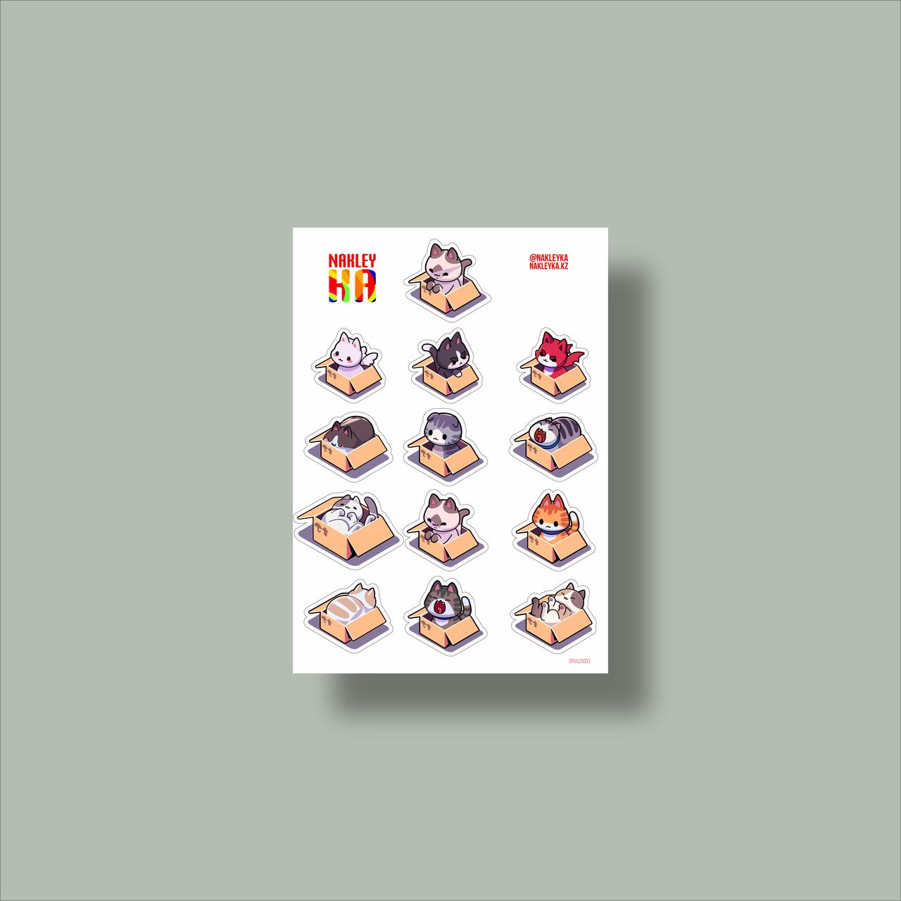 Набор наклеек "Коты в коробках"