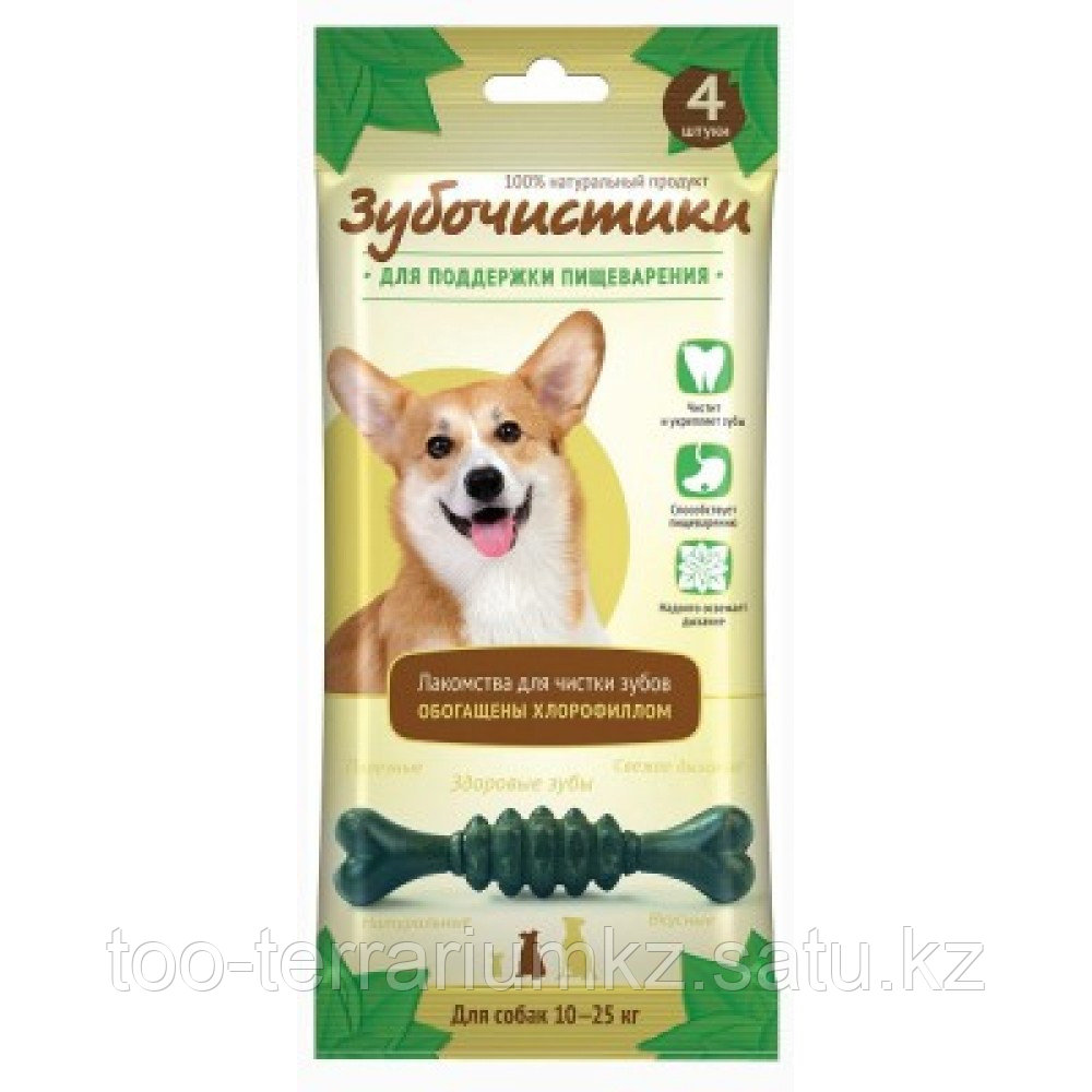 Лакомство Зубочистики ''Мятные'' для собак средних пород, для поддержки пищеварения, в упаковке 4 палочки - фото 1 - id-p97128661