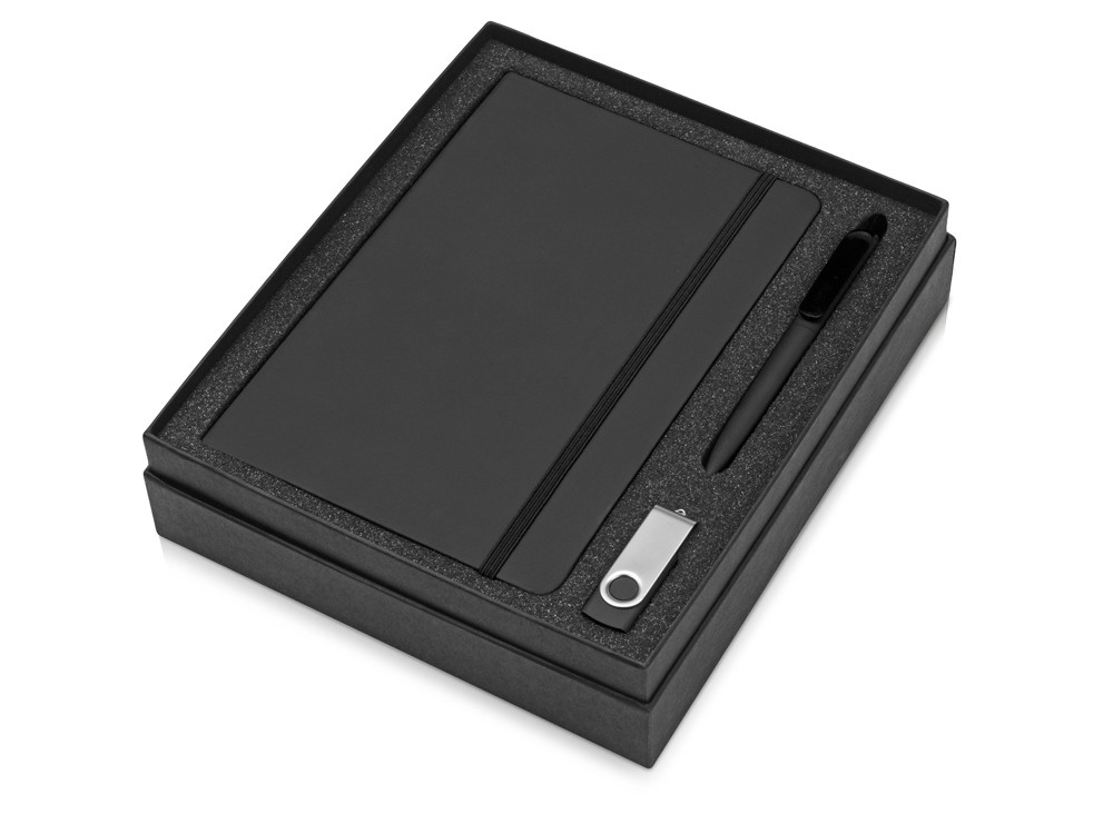 Подарочный набор Vision Pro Plus soft-touch с флешкой, ручкой и блокнотом А5, черный - фото 2 - id-p97135022